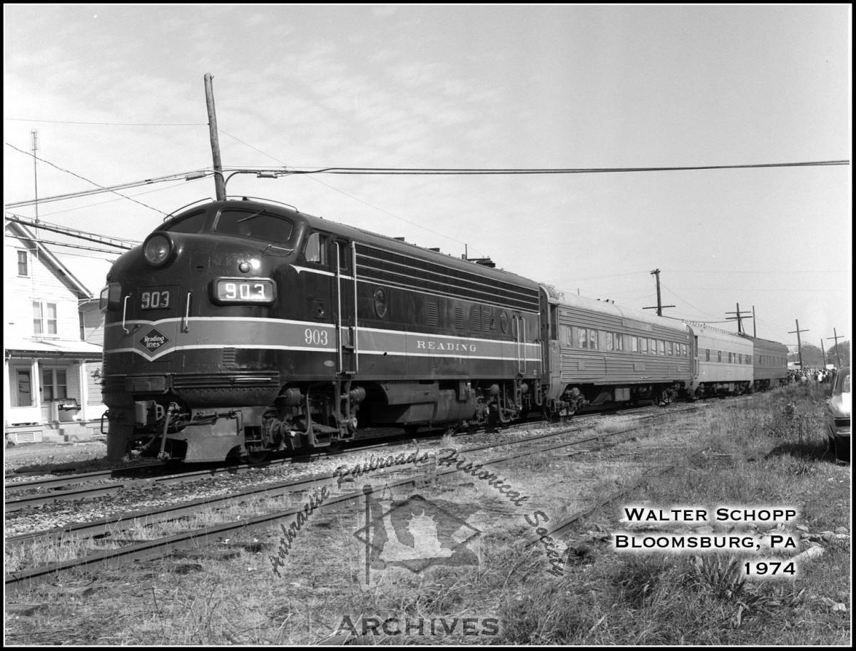 Reading EMD FP7A 903 at Bloomsburg, PA - ARHS Digital Archive