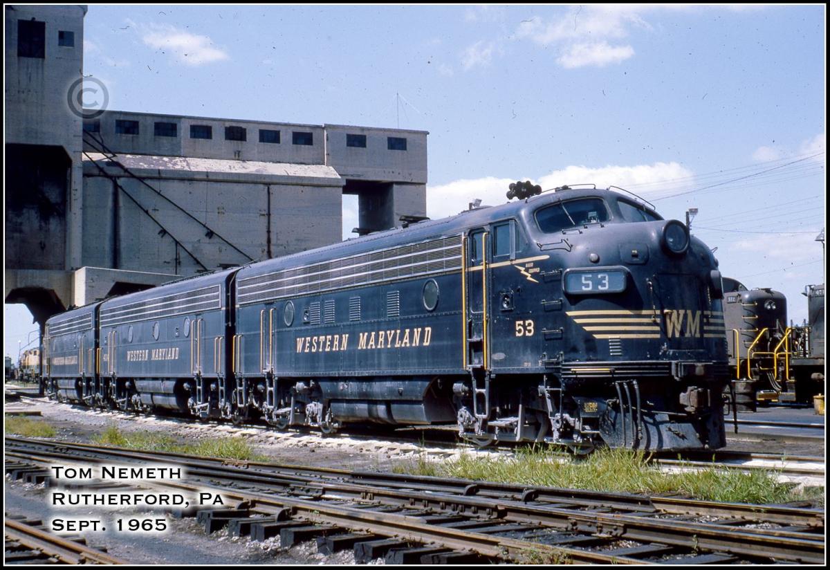 Western Maryland EMD F7A 53 at Rutherford, PA - ARHS Digital Archive