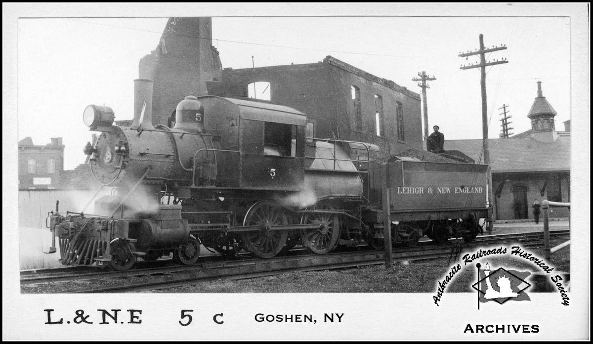 Lehigh and New England RLW 4-4-0 5 at Goshen, NY - ARHS Digital Archive