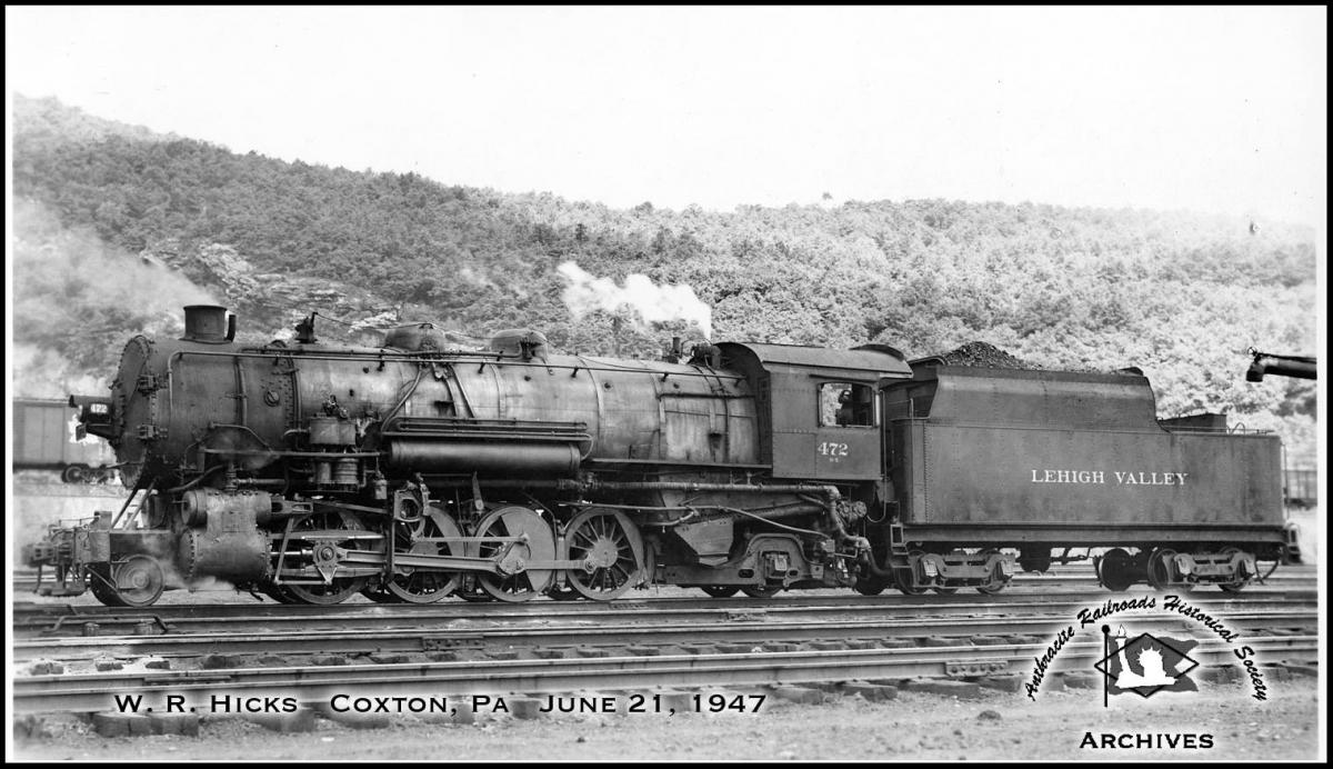 Lehigh Valley ALCO 2-8-2 472 at Coxton, PA - ARHS Digital Archive